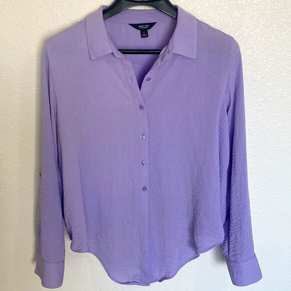 Women's long-sleeved purple button-down blouse- L - Picture 1 of 3